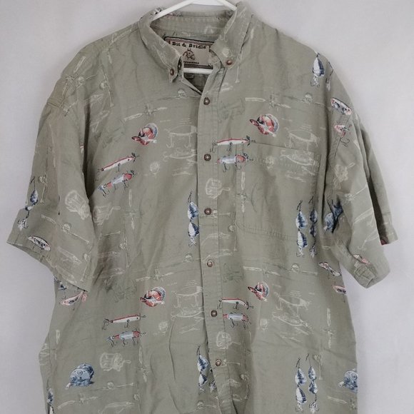 Bit and Bridle Men's Button Up Short Sleeve Shirt - Picture 1 of 4